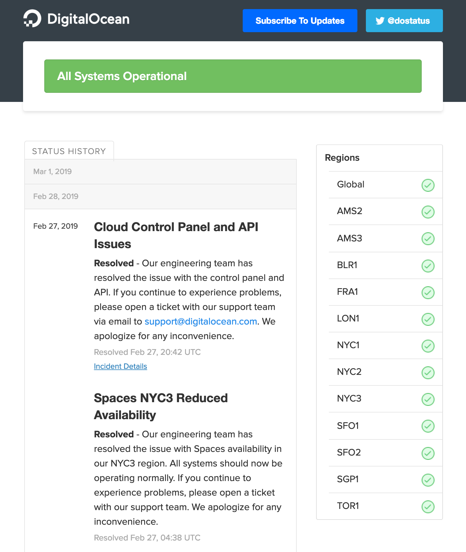 DigitalOcean 状态清单