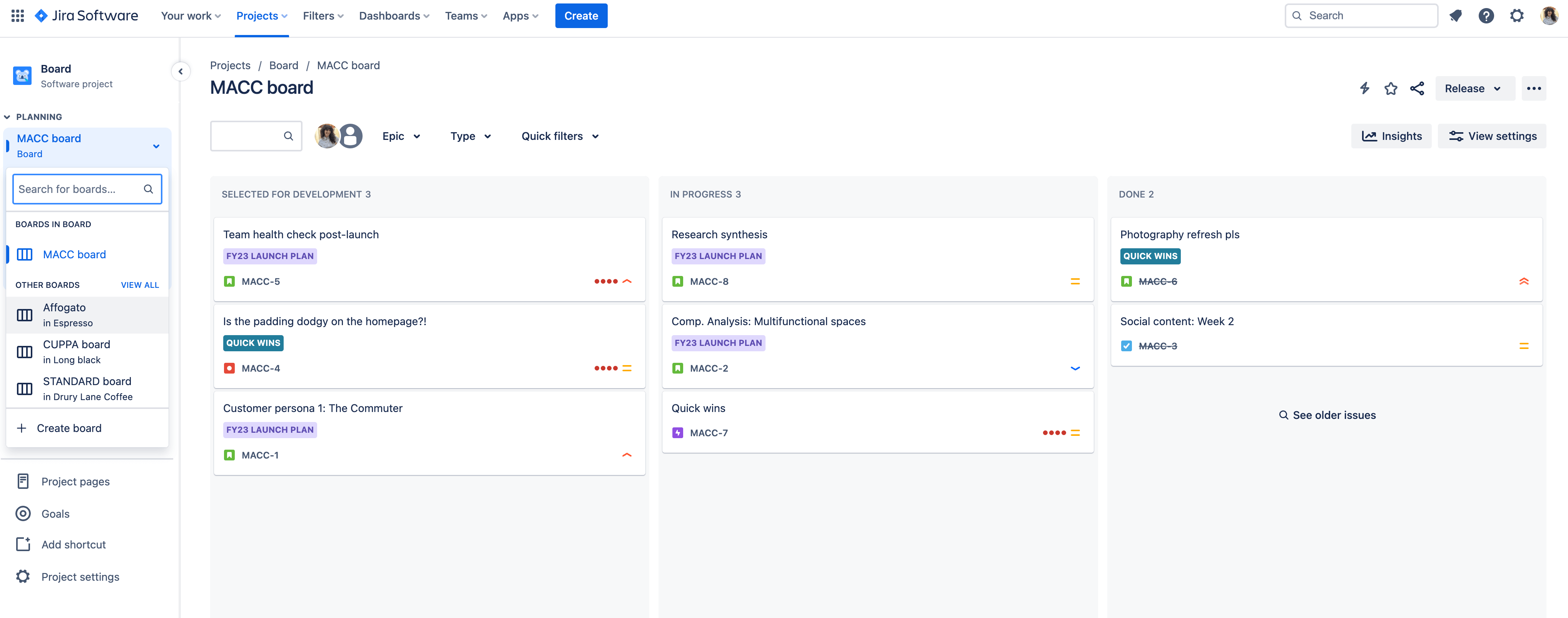 スクリーンショット: Jira ボード