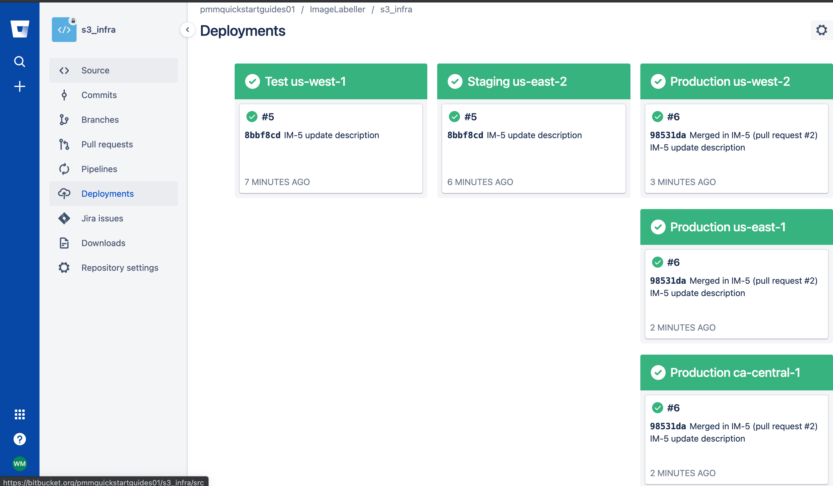 Bitbucket 中的部署屏幕