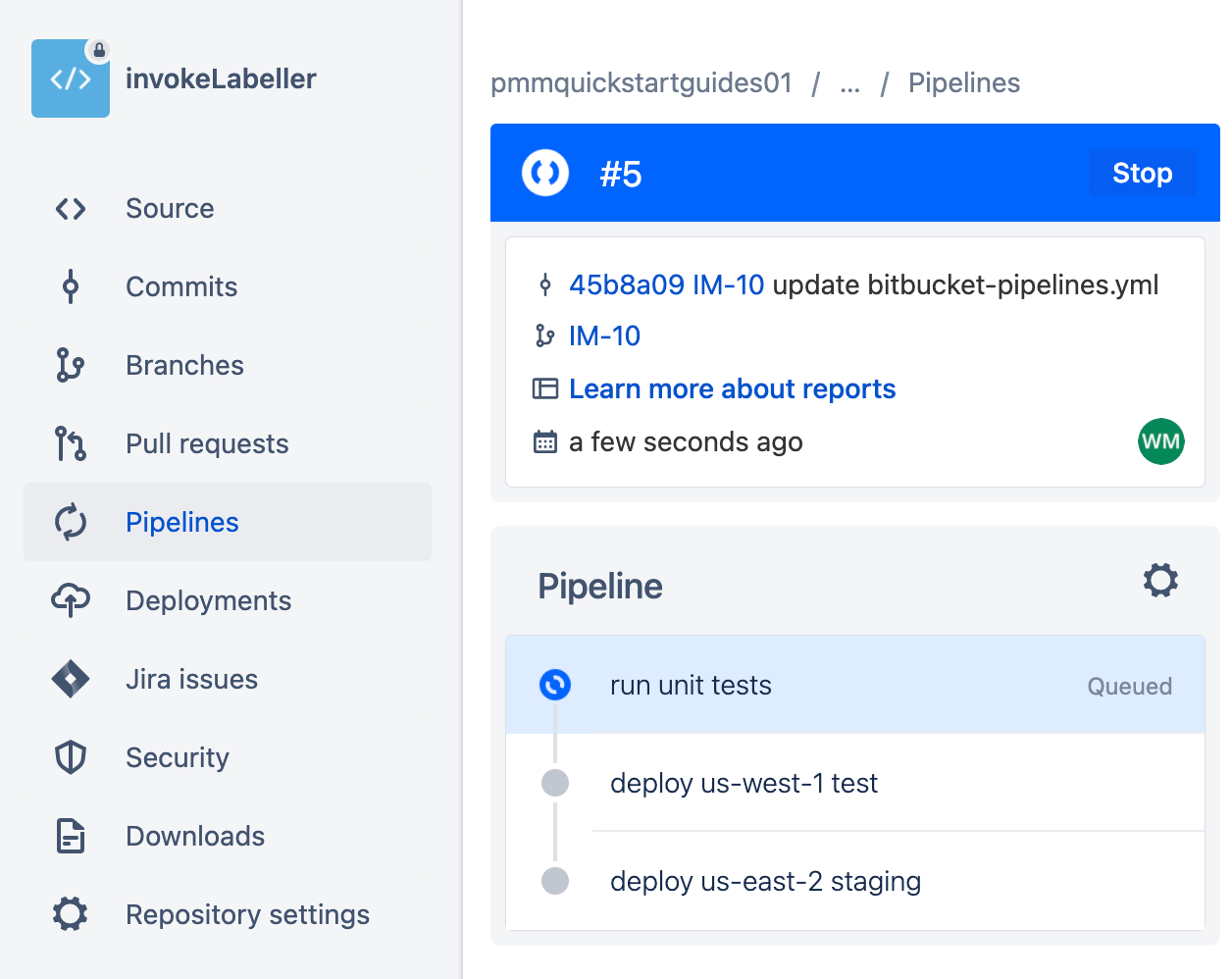 Bitbucket Cloud で実行中のパイプラインを確認する