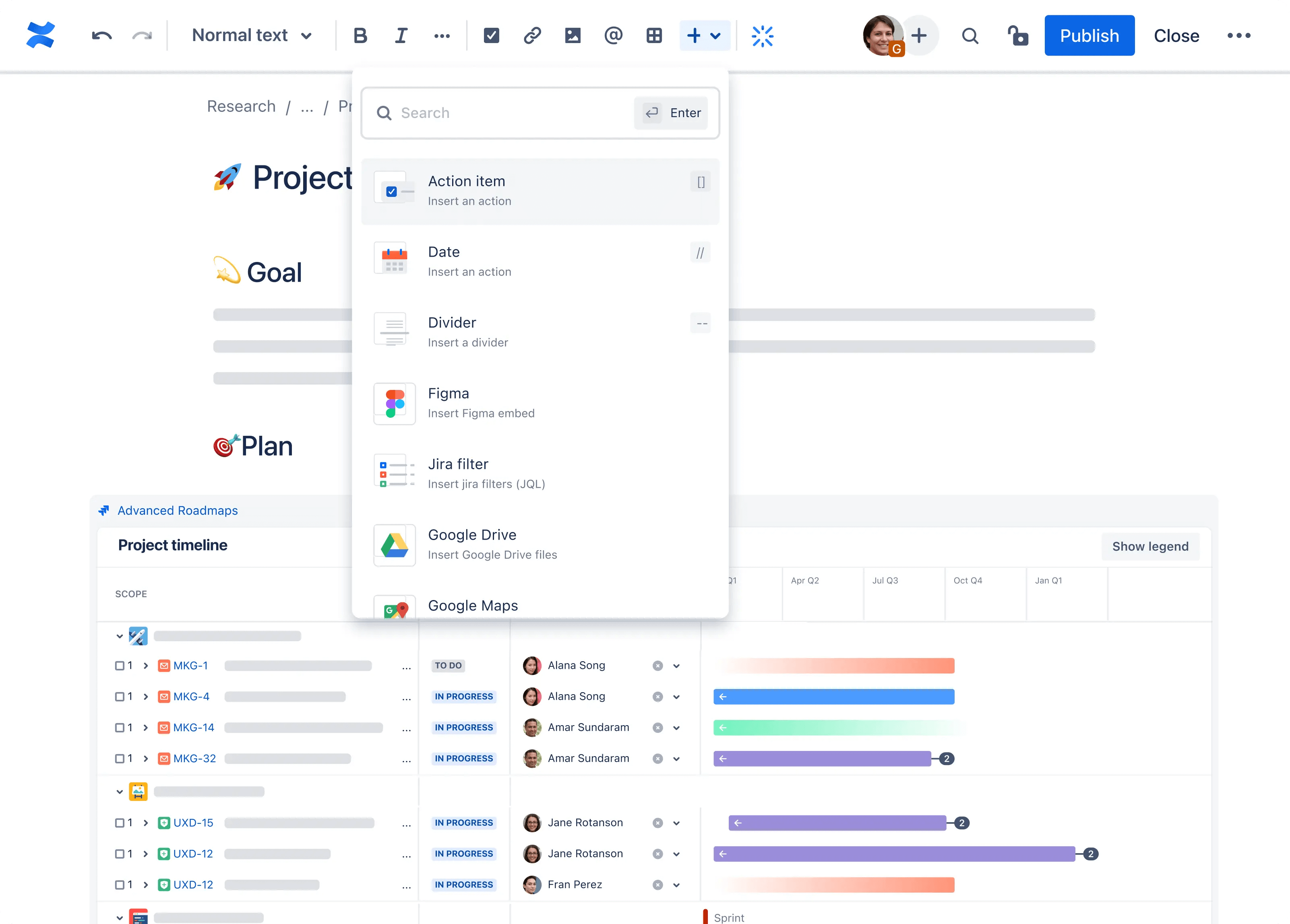 Crea una pagina di Confluence.
