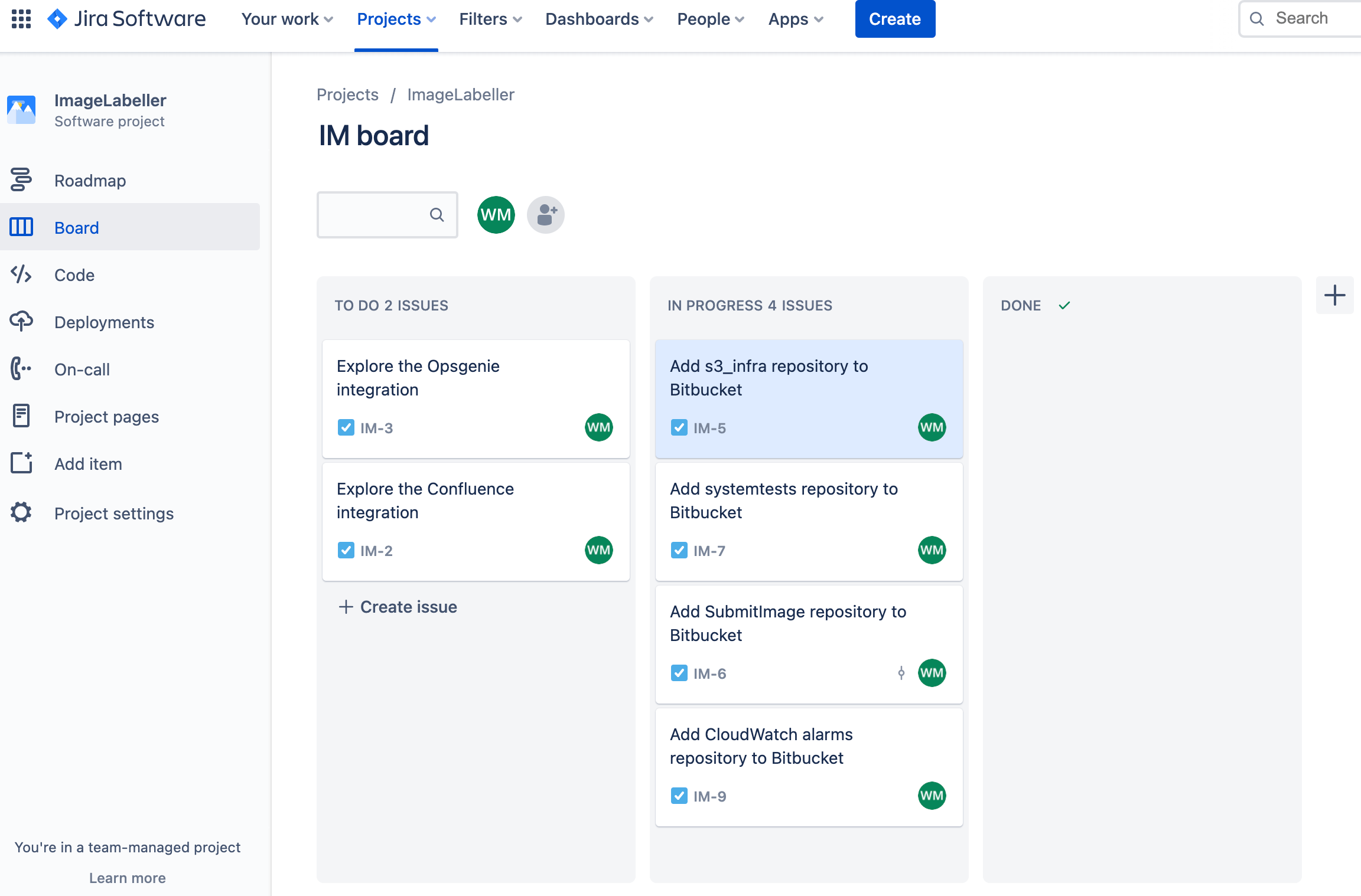 显示将 AWS S3 基础架构存储库添加到 Bitbucket 的 Jira 事务的屏幕截图