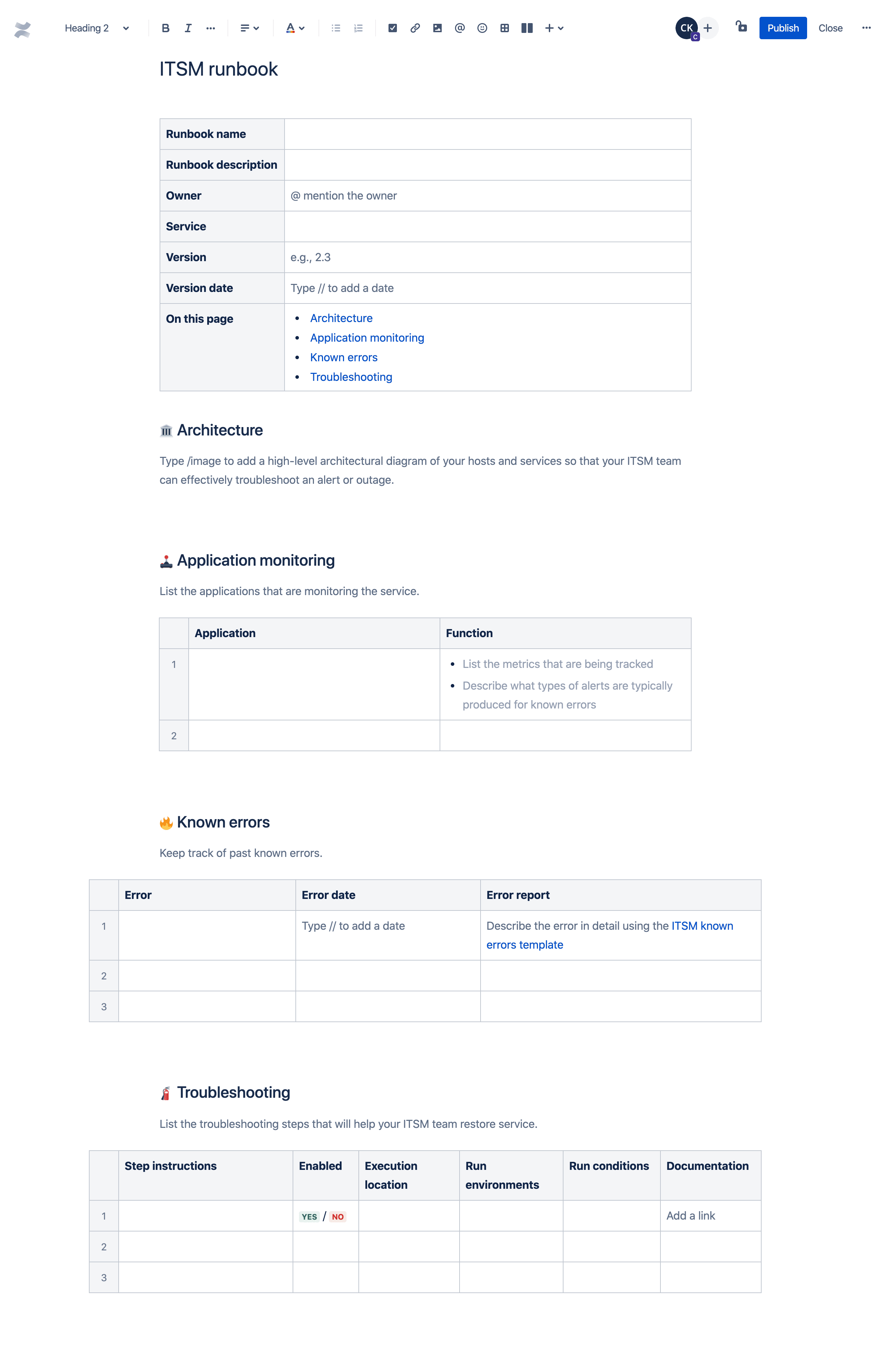 Template do runbook de ITSM