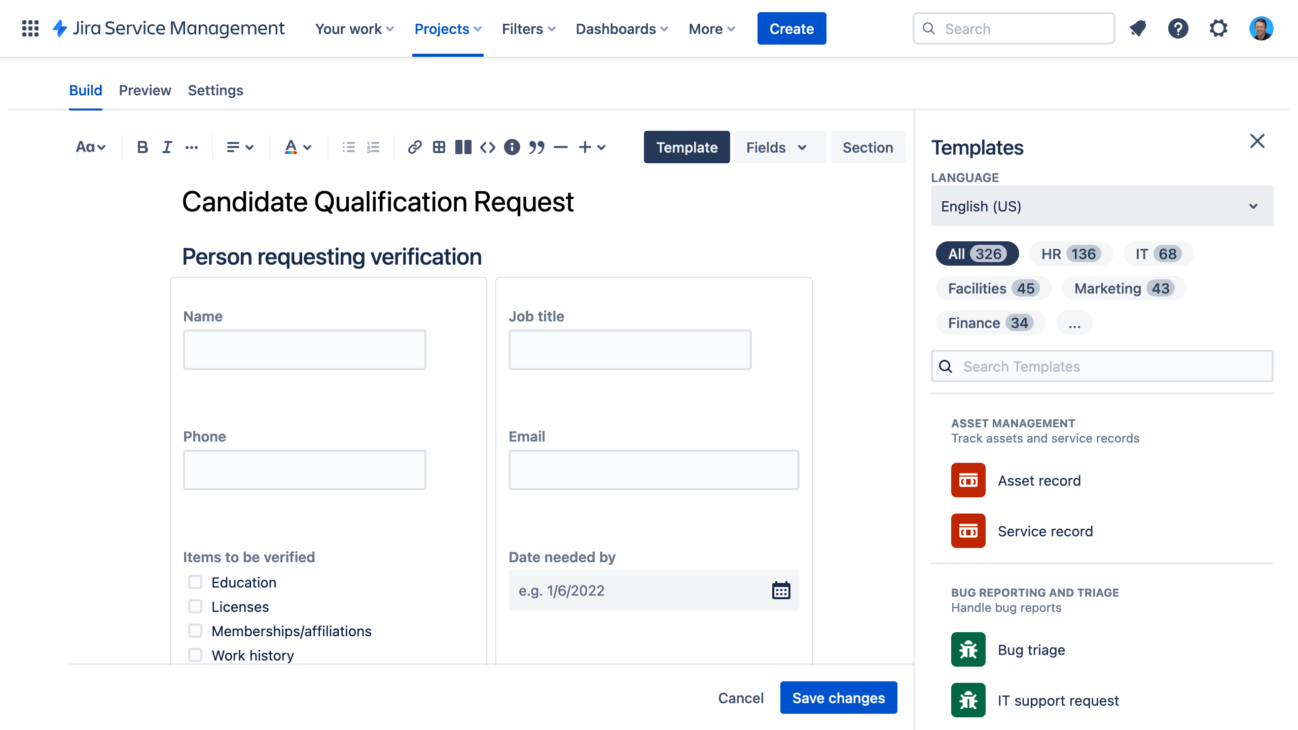 Criador de formulário personalizável do Jira Service Management
