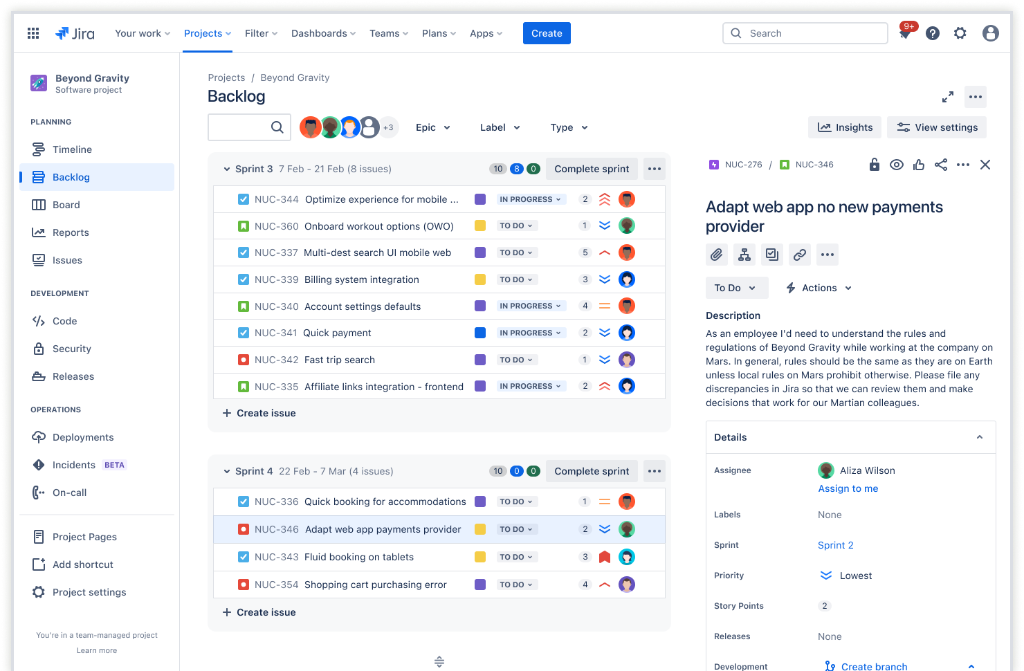 Screenshot van backlog