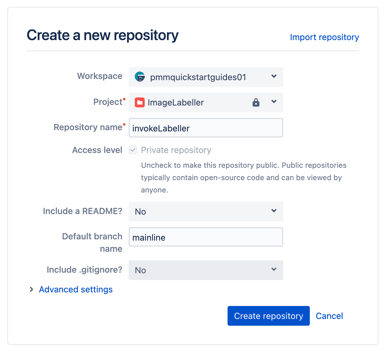 Bitbucket に invokelabeller リポジトリを作成する