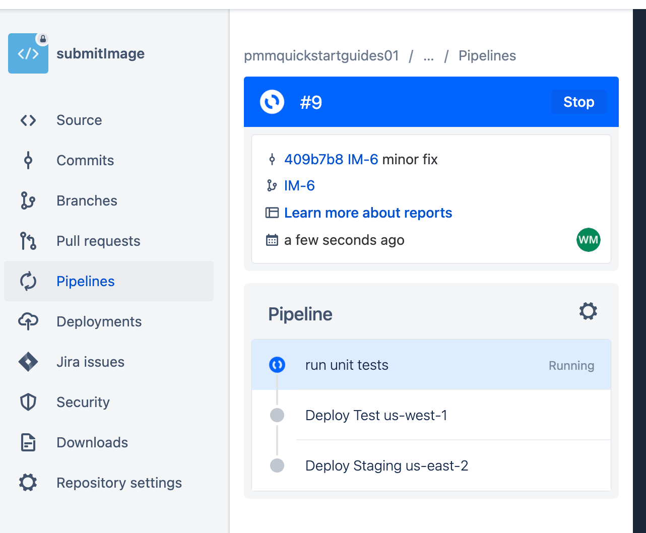 Bitbucket Cloud パイプラインのスクリーンショット
