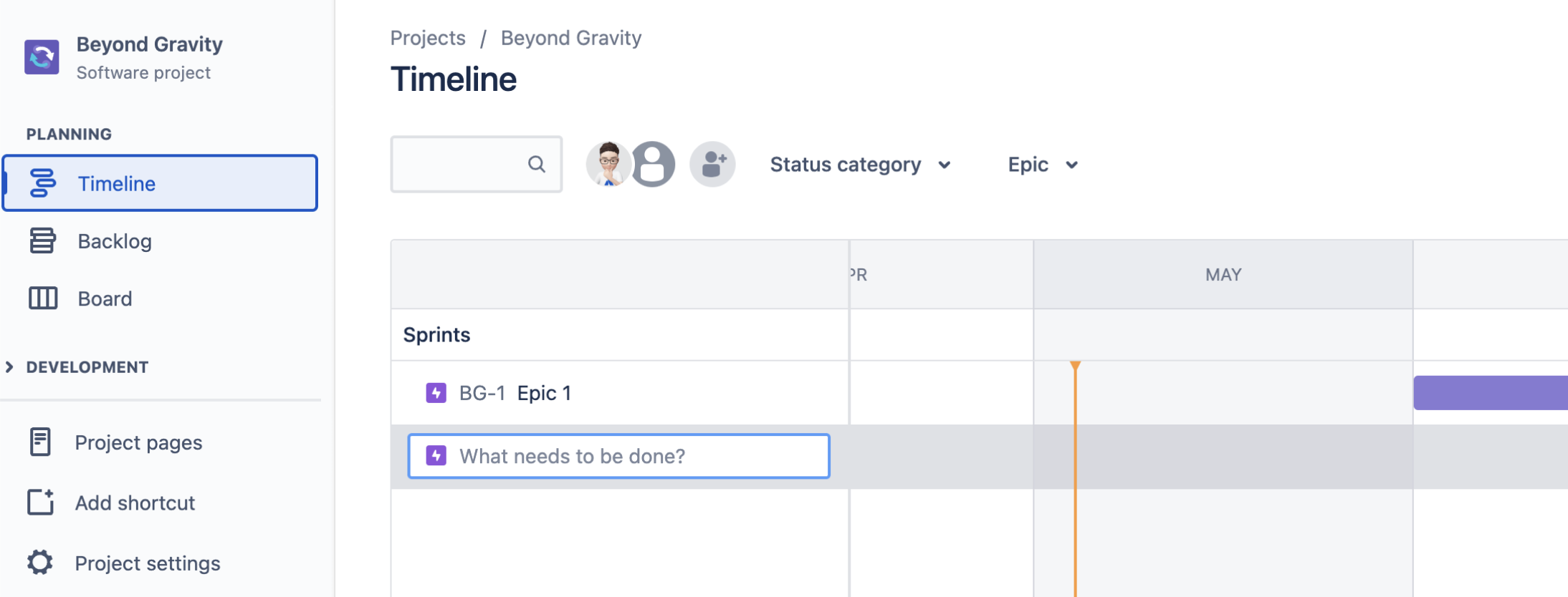 Crea epic nella visualizzazione Timeline in Jira Software