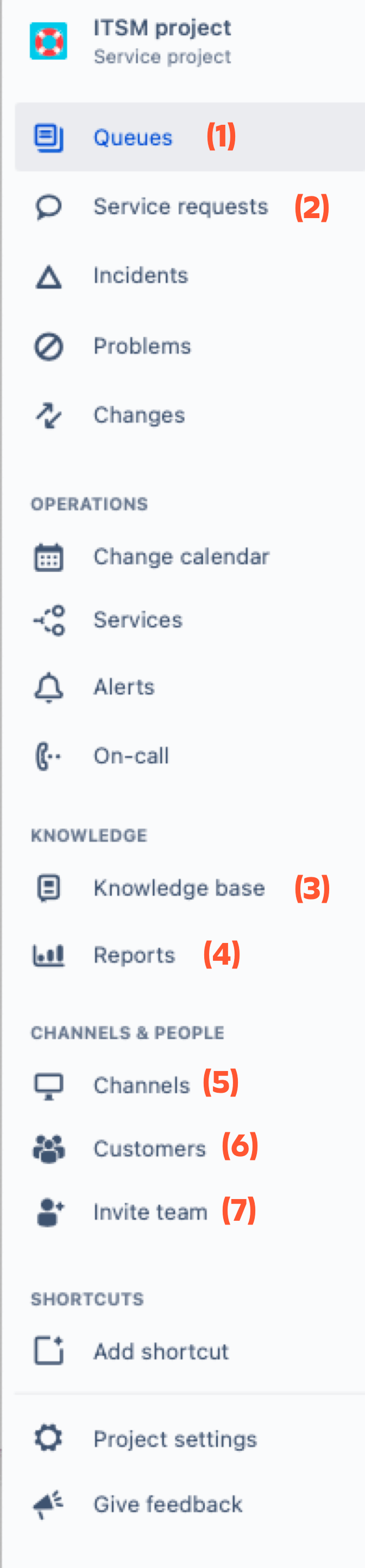 Navegación en la barra lateral de Jira Service Management