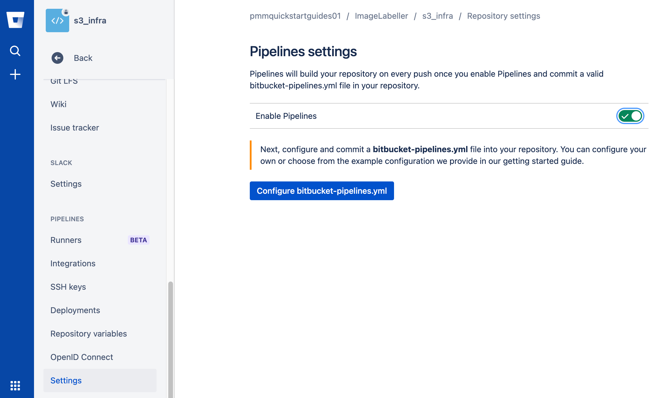 在 Bitbucket 中启用管道