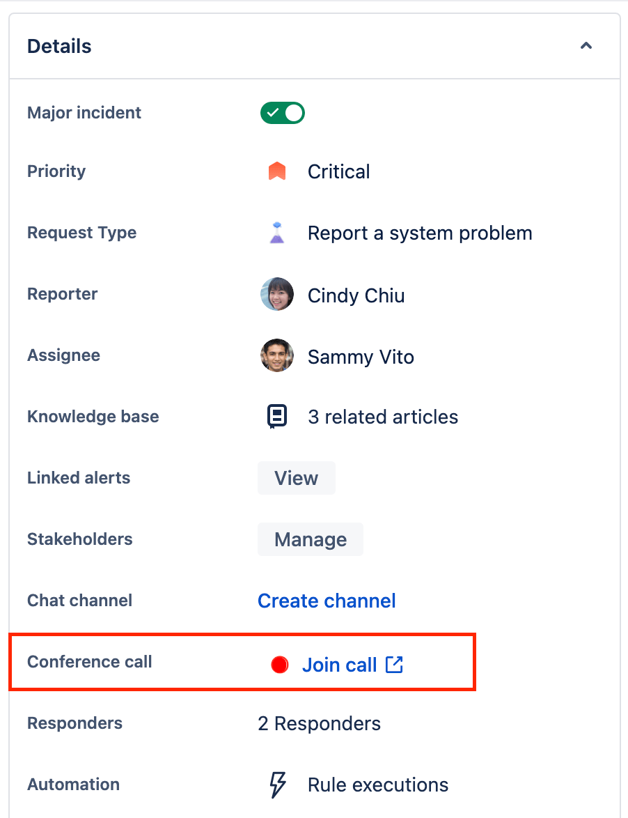 Создание конференц-звонка и присоединение к существующему звонку в Jira Service Management