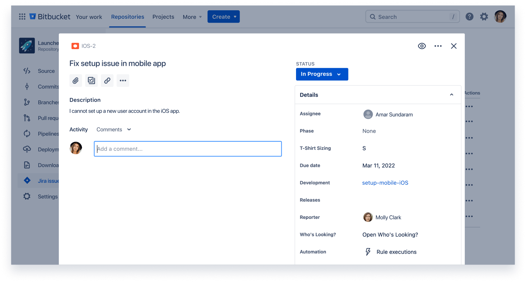 Pantalla de colaboración de Bitbucket