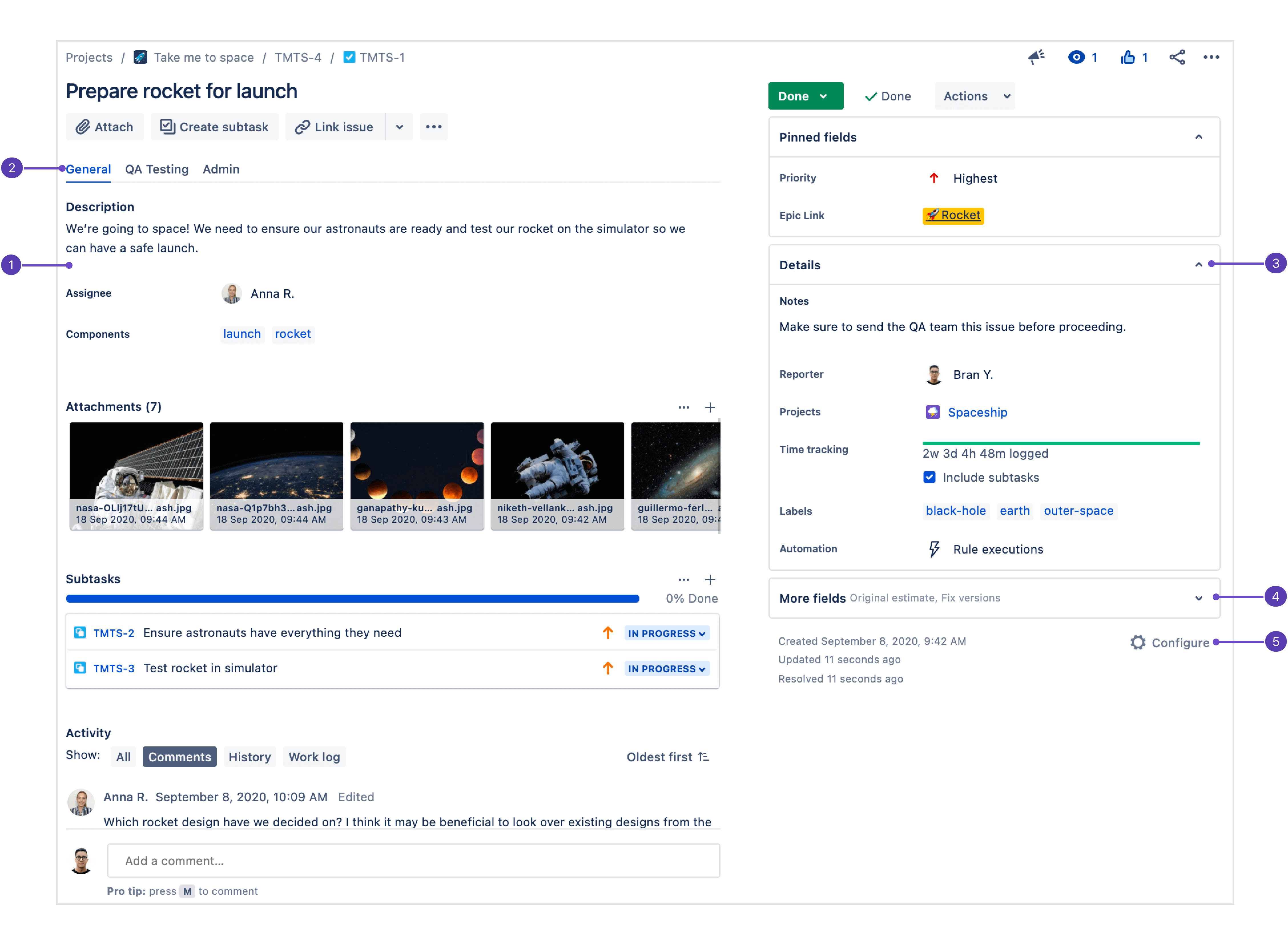 Vue complète d'un ticket dans Jira Software