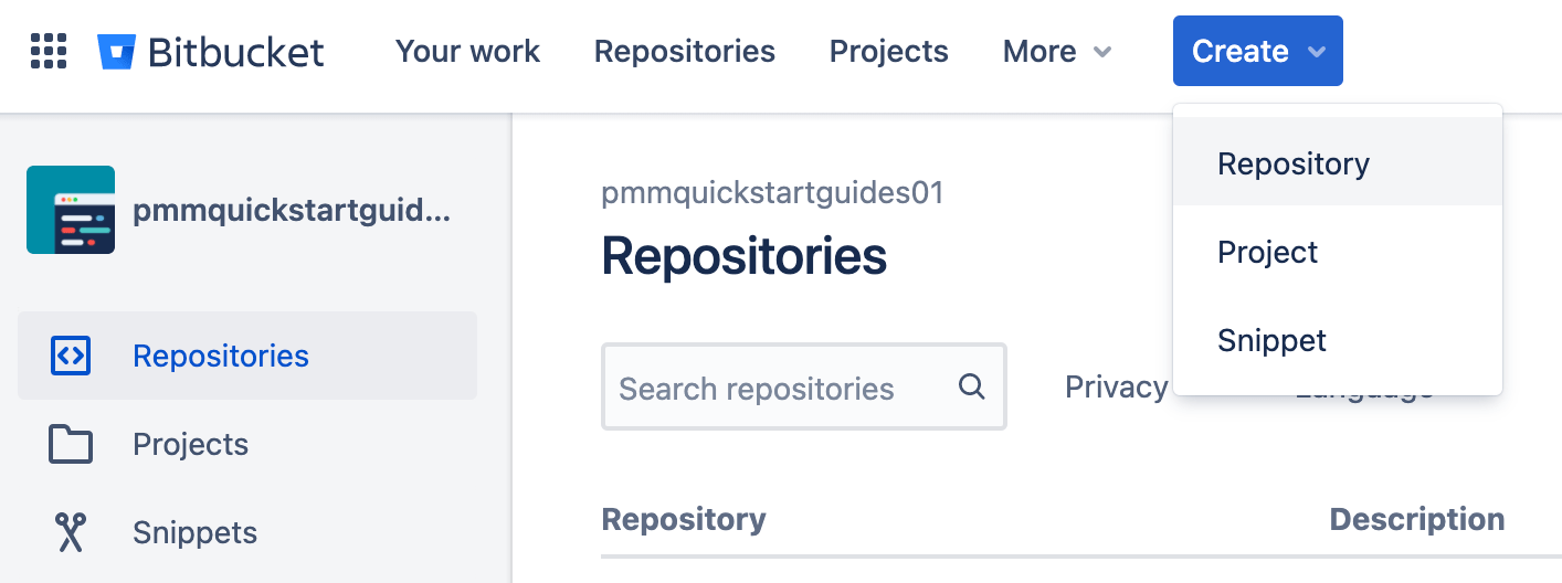 在 Bitbucket 中创建存储库