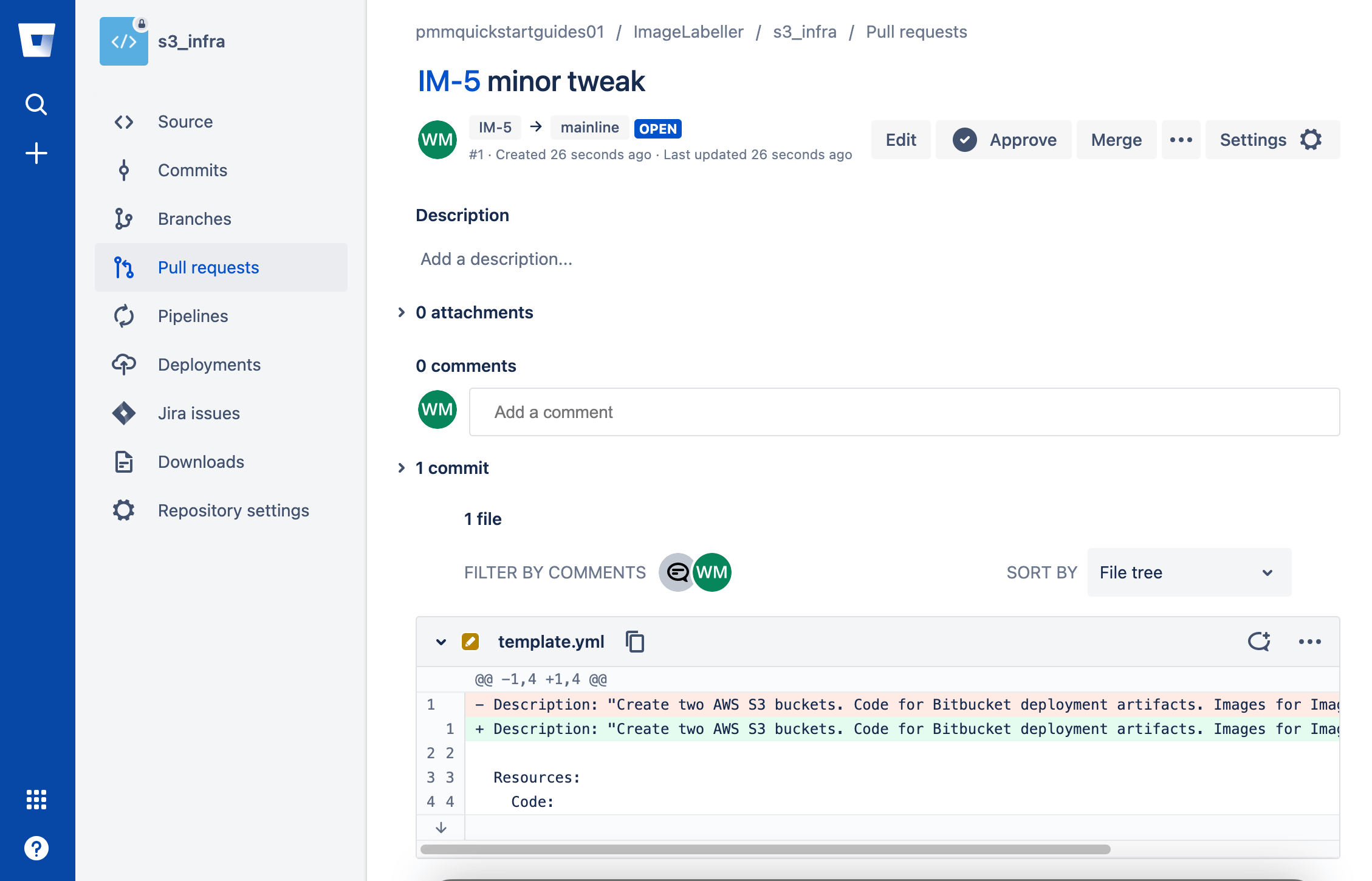 在 Bitbucket 中批准和合并拉取请求