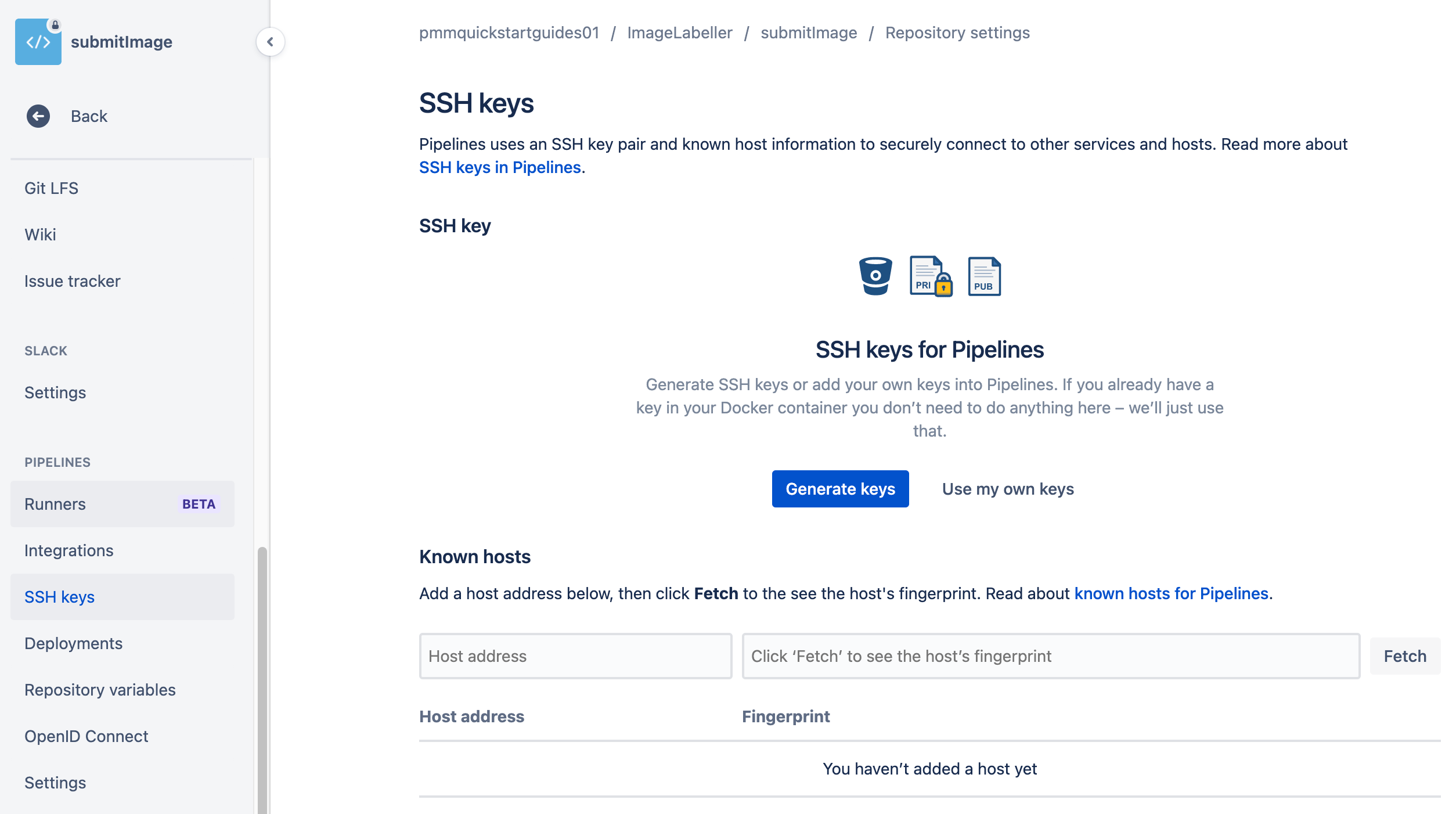 Bitbucket で SSH キーを生成する