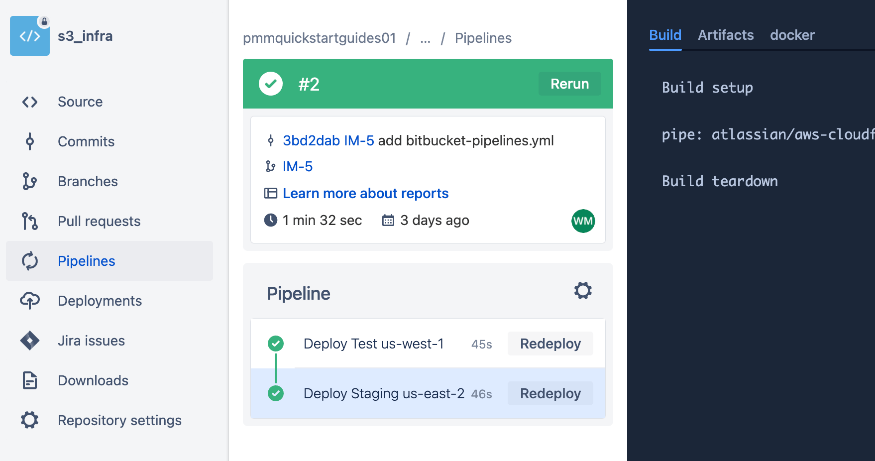 Bitbucket でのパイプラインの実行の詳細