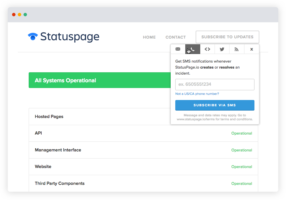 Screenshot di Statuspage.