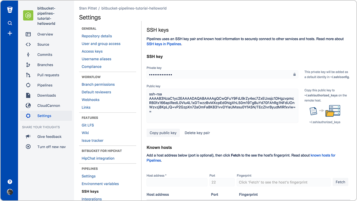 Generar claves SSH directamente desde Bitbucket Pipelines