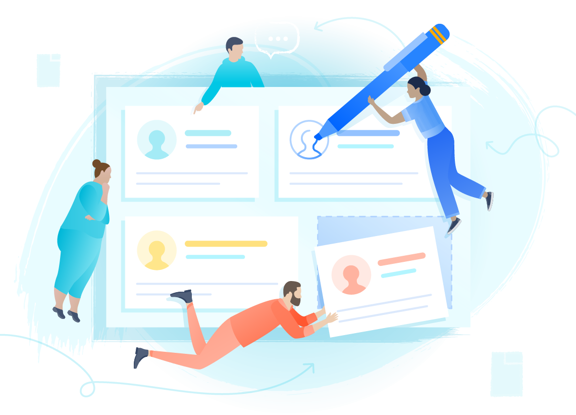 Persone che lavorano insieme per mappare la loro collaborazione.