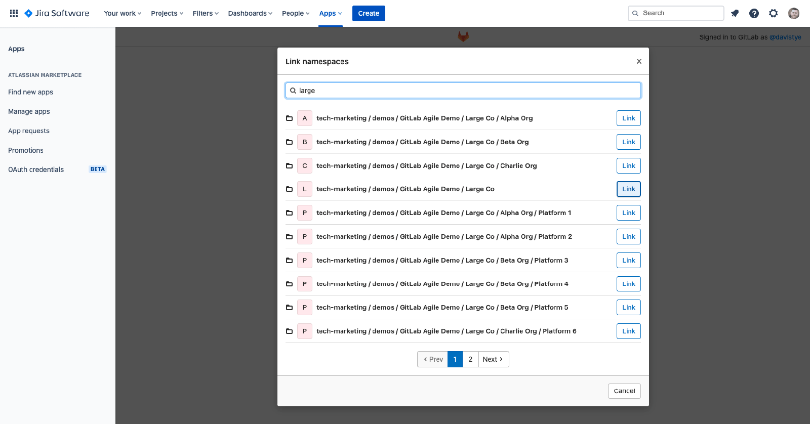 Link-Namespace von GitLab.com