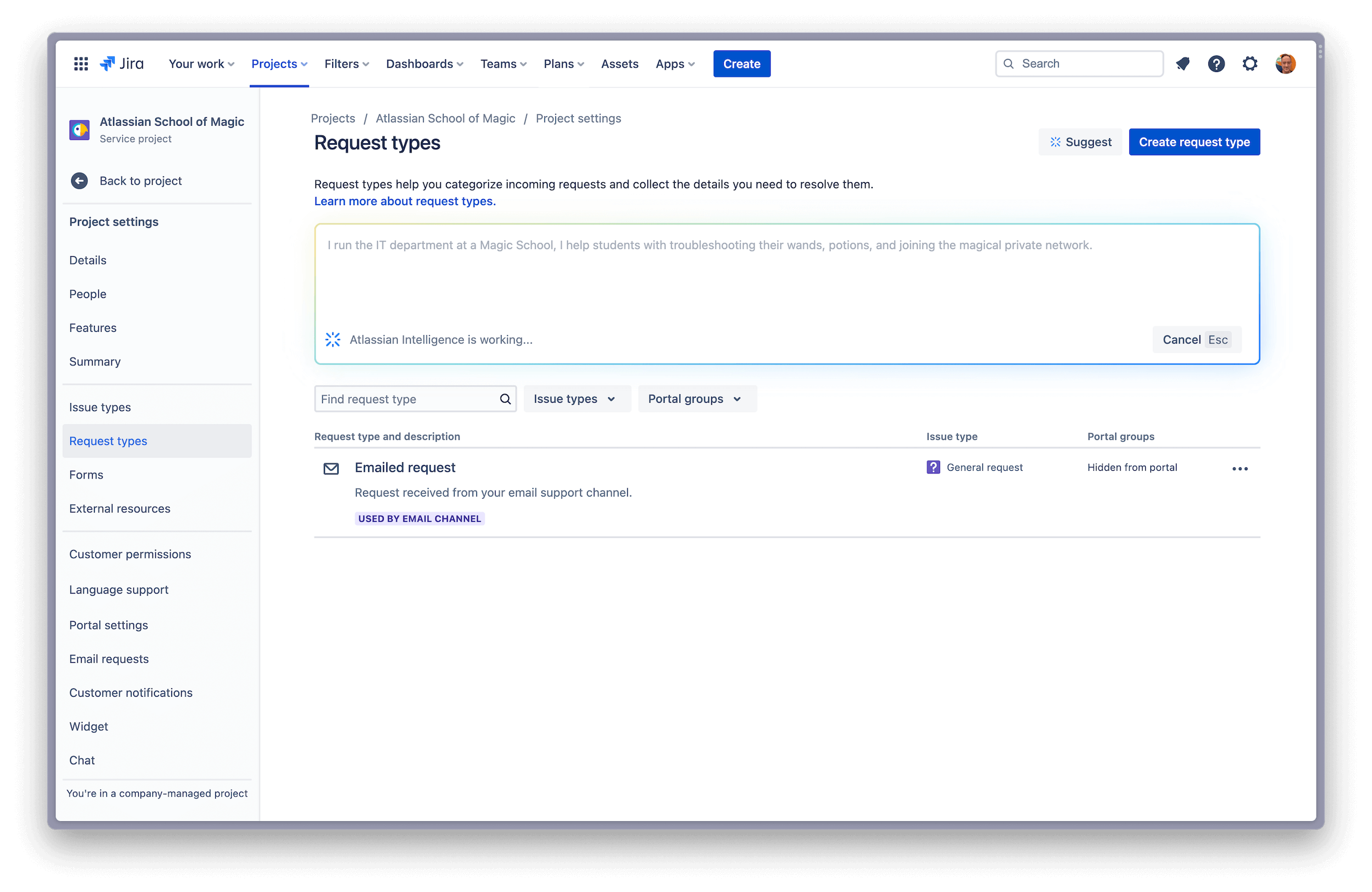 Pantalla de carga de Atlassian Intelligence