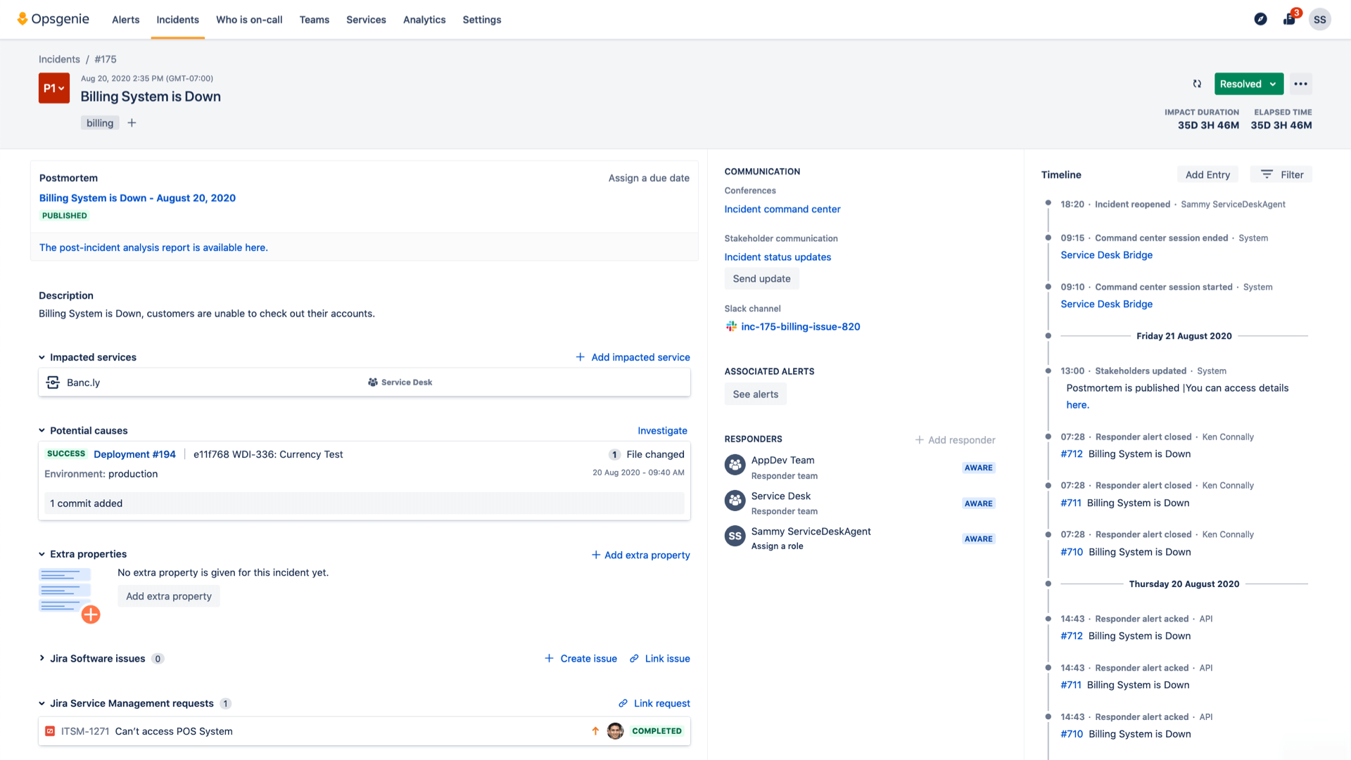 Screenshot di Opsgenie