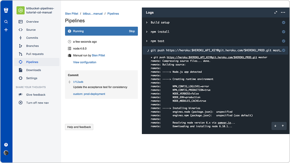 Pipeline wdrażania w środowisku produkcyjnym w Bitbucket