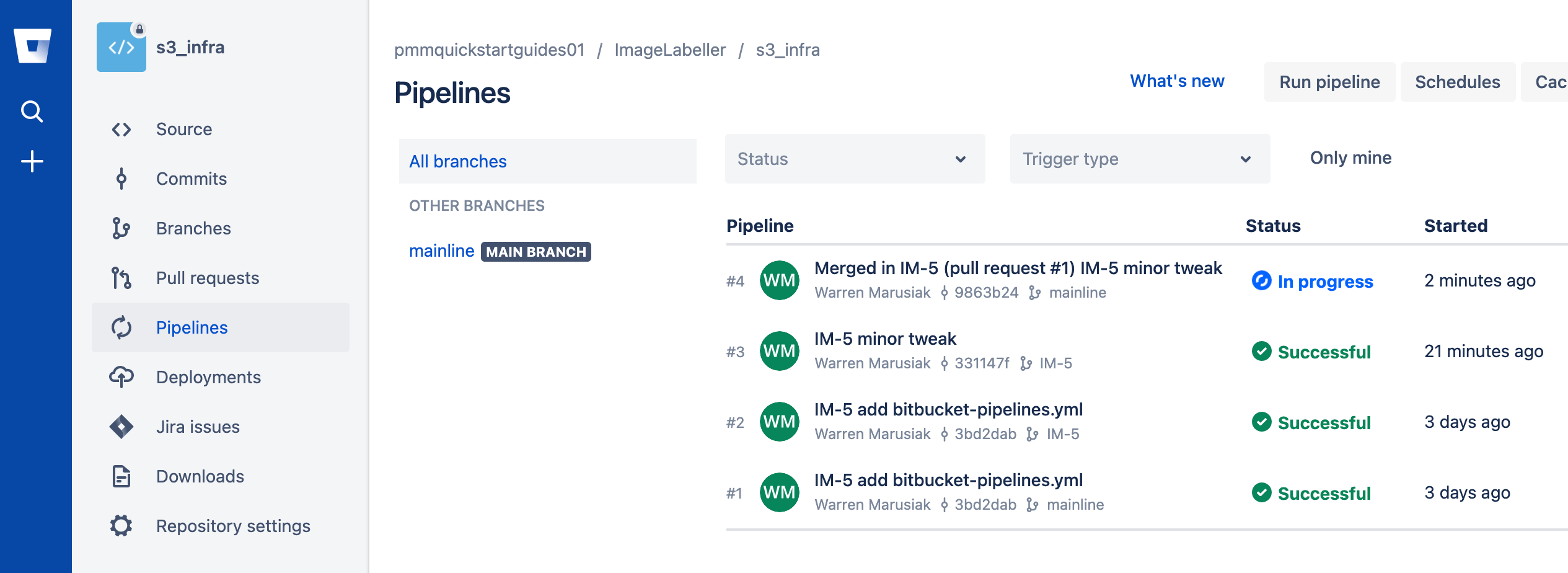 在 Bitbucket 中监控主流水线